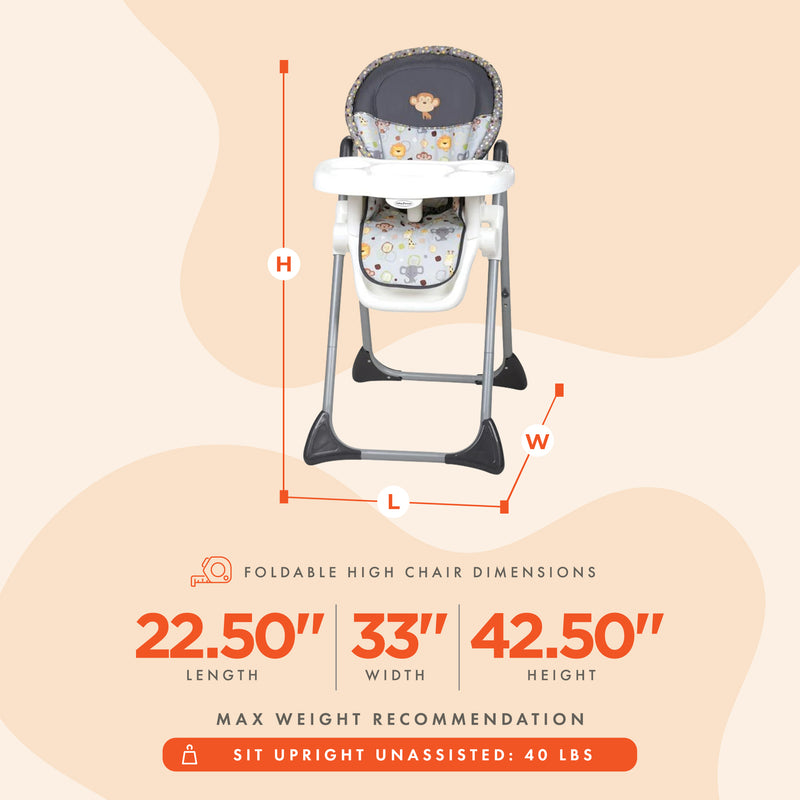 Baby Trend Sit-Right Freestanding Foldable High Chair, Bobble Heads (Open Box)