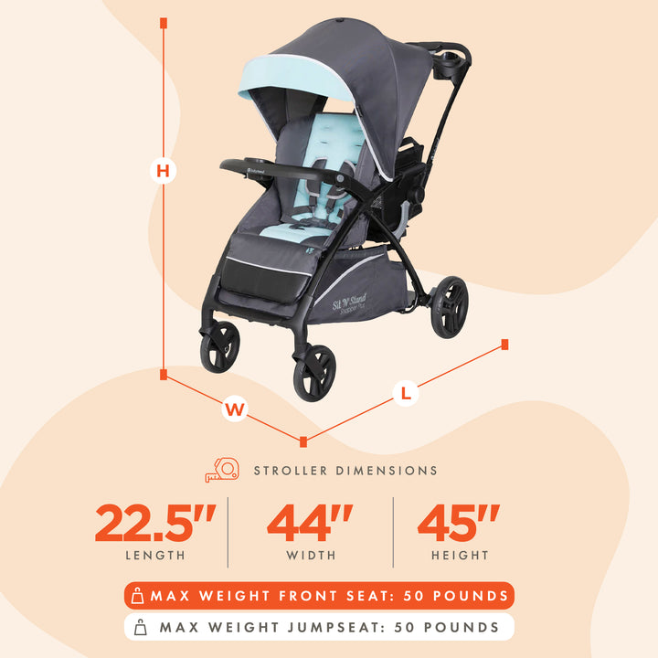 Sit N’ Stand Lightweight 5-in-1 Shopper Plus Stroller, Blue Mist (Used)