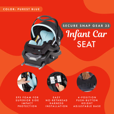 Baby Trend Secure Snap Gear 35 Infant Car Seat with 3 Panel Canopy, Purest Blue - VMInnovations