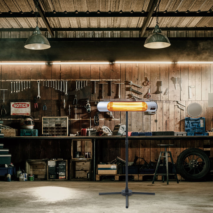 Sengoku HeatMate Weatherproof Patio Heater with Stand & Remote, Silver(Open Box)