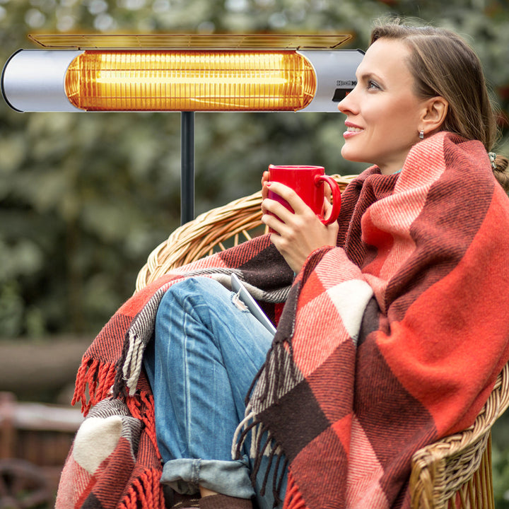 Sengoku HeatMate Weatherproof Patio Heater with Stand & Remote, Silver(Open Box)