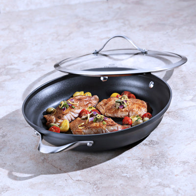 Calphalon Premier Space Saving 12" Hard Nonstick Everyday Pan w/Lid(Open Box) - VMInnovations