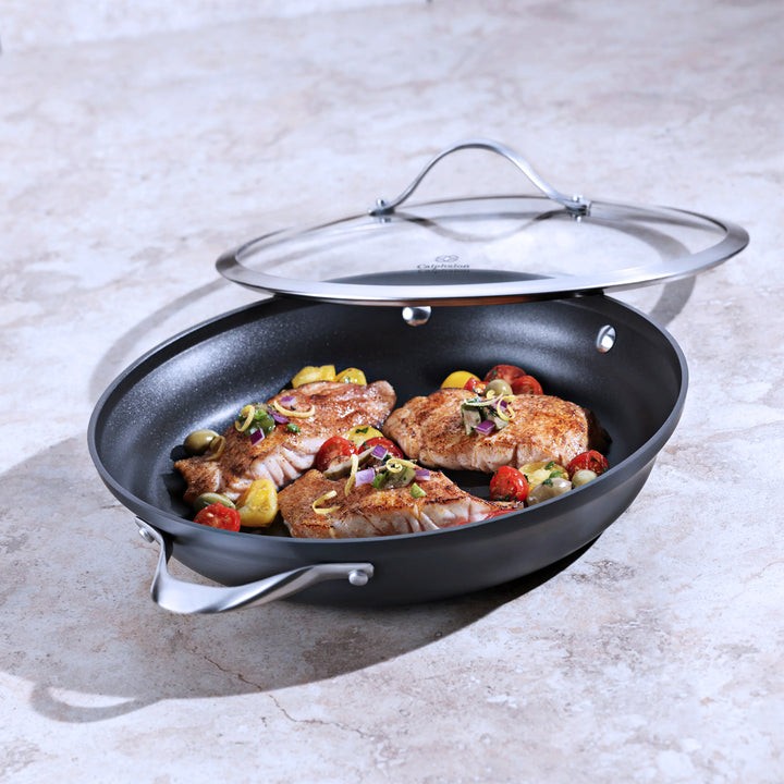 Calphalon Premier Space Saving 12 Inch Hard Anodized Nonstick Everyday Pan w/Lid - VMInnovations