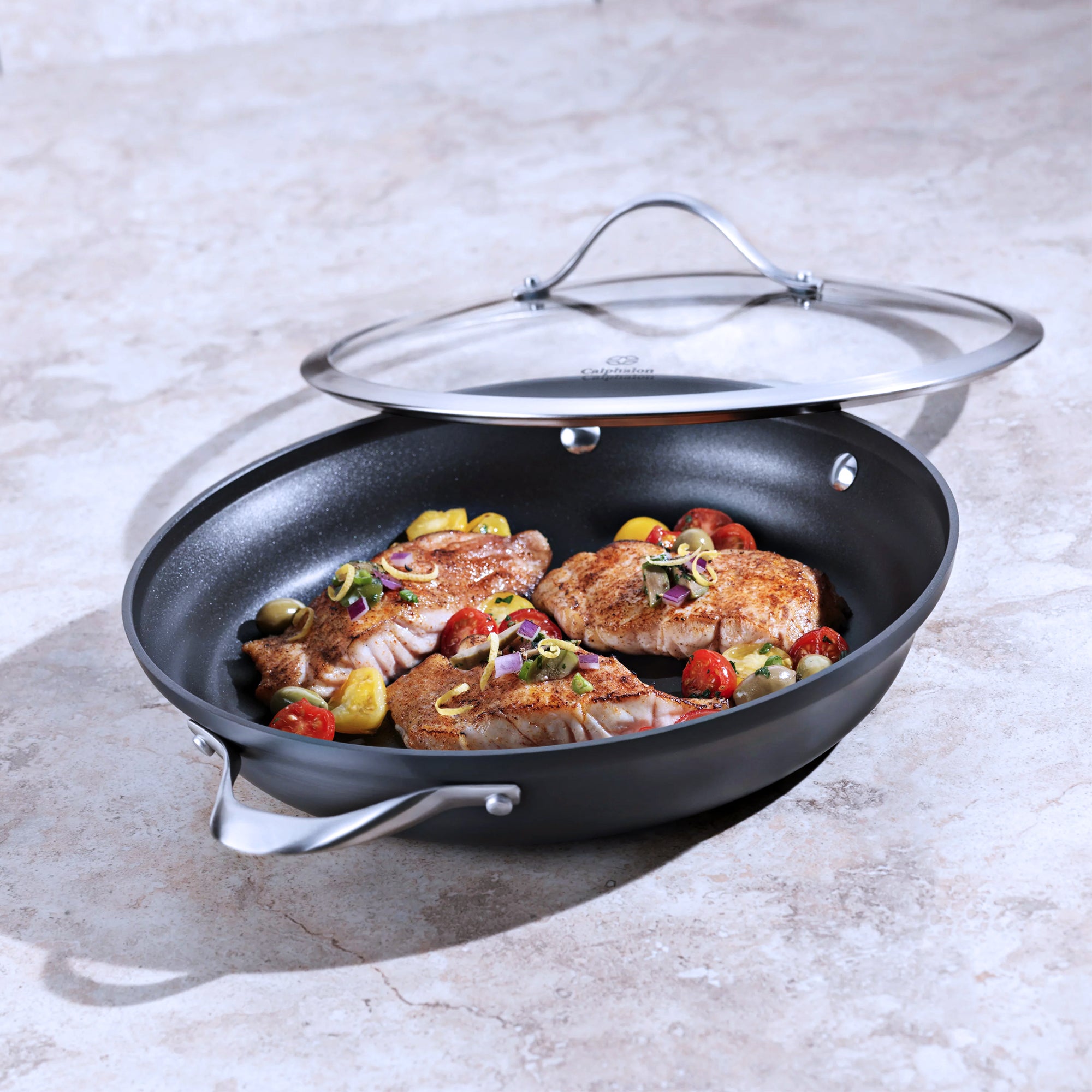 Calphalon Premier Space Saving 12" Hard Nonstick Everyday Pan w/Lid(Open Box) - VMInnovations