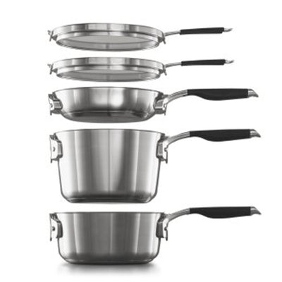 Calphalon Select 10pc Space Saving Dishwasher Safe Stainless Steel Cookware Set - VMInnovations