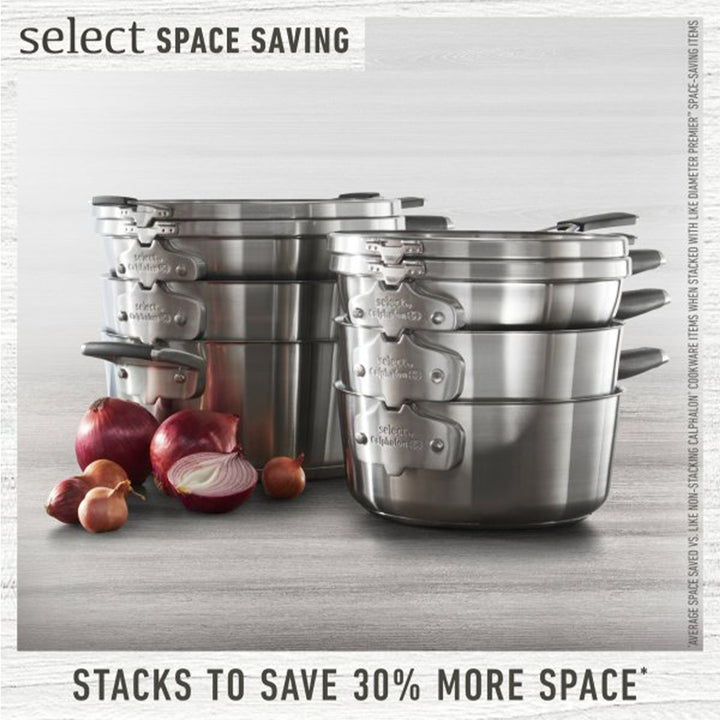 Calphalon Select 10pc Space Saving Dishwasher Safe Stainless Steel Cookware Set