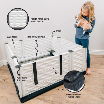 EZwhelp EZclassic 38"x38" Puppy Dog Whelping Box Playpen w/Rails & Liner, Black