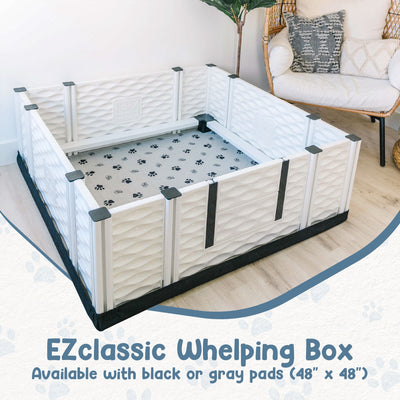 EZwhelp EZclassic 48" x 48" Puppy Dog Whelping Box Playpen w/Rails & Liner, Gray