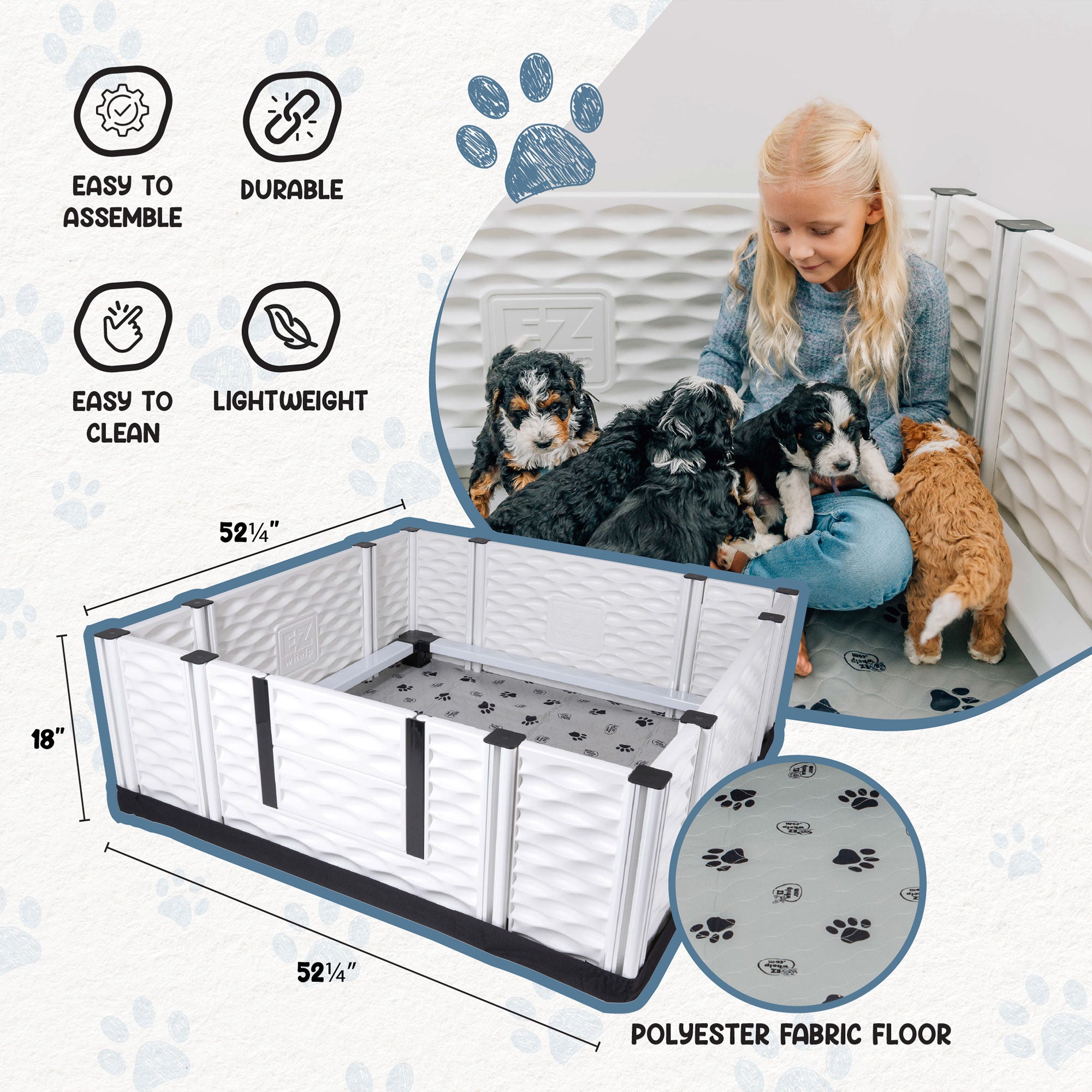 EZwhelp EZclassic 48"x48" Puppy Dog Whelping Box w/Rails & Liner, Gray(Open Box) - VMInnovations