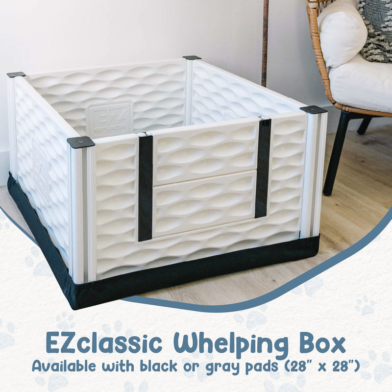 EZclassic 28" x 28" Puppy Dog Whelping Box Playpen w/Rails & Liner, Gray (Used)