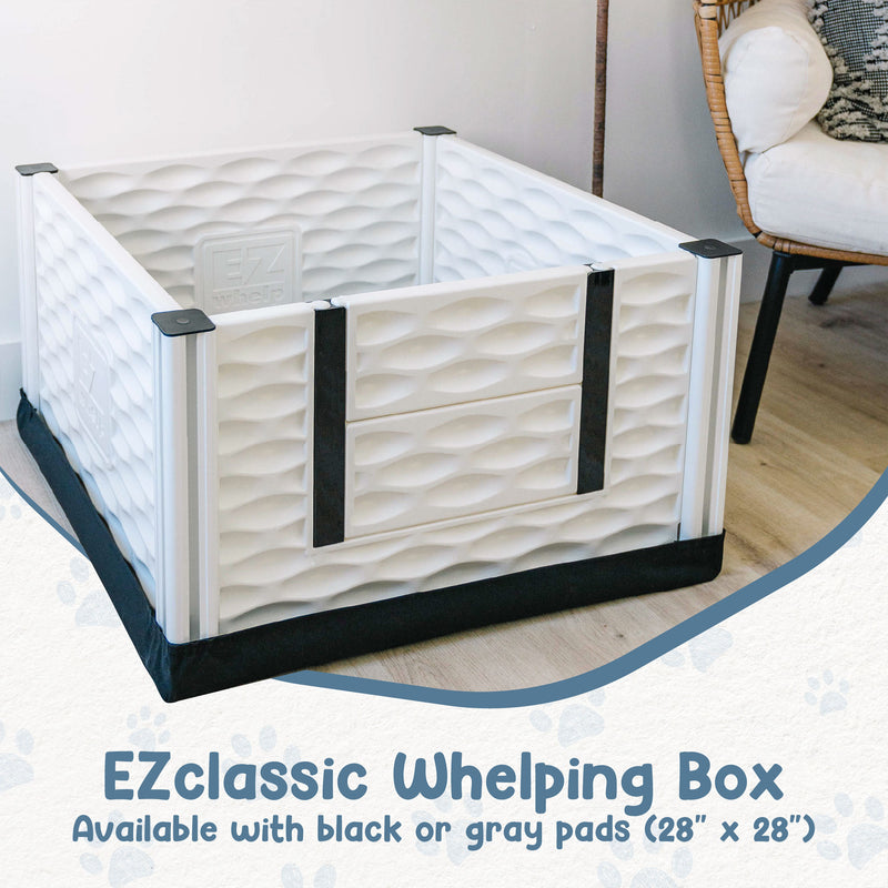 EZwhelp EZclassic 28" x 28" Puppy Dog Whelping Box Playpen w/Rails & Liner, Gray