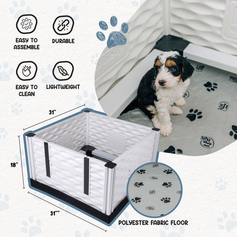 EZwhelp EZclassic 28"x28" Puppy Dog Whelping Box w/Rails & Liner, Gray(Open Box)