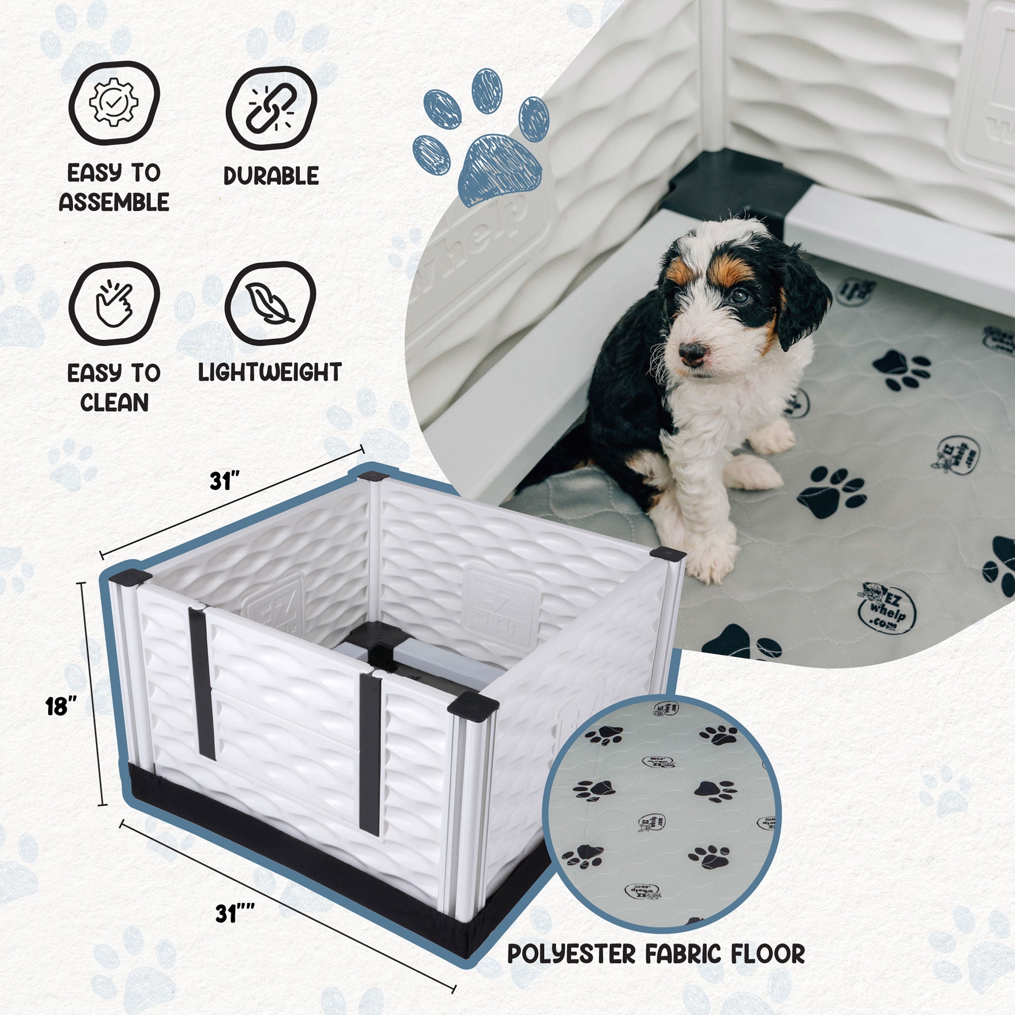EZwhelp EZclassic 28"x28" Puppy Whelping Box w/Rails & Liner, Black(Open Box) - VMInnovations