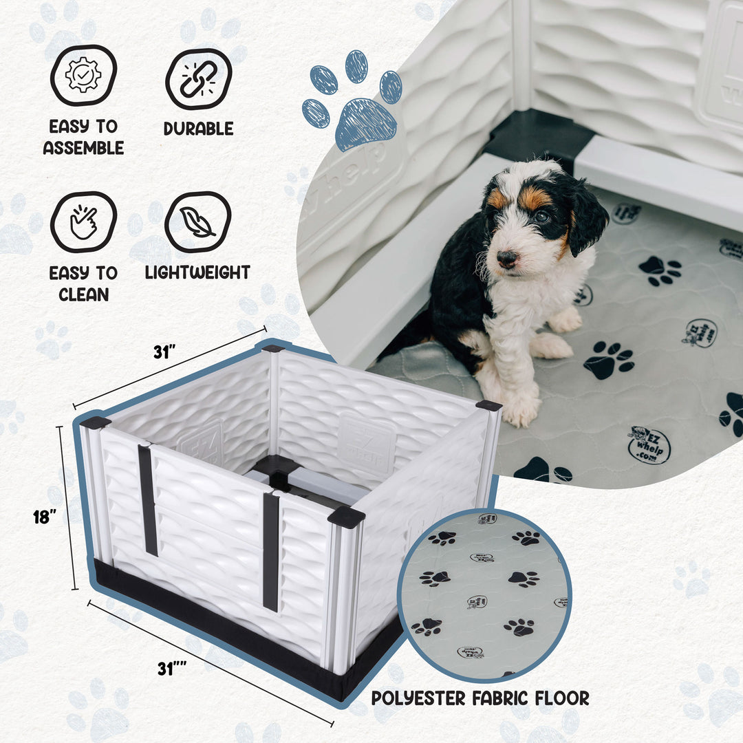 EZwhelp EZclassic 28"x28" Puppy Dog Whelping Box Playpen w/Rails & Liner, Black - VMInnovations