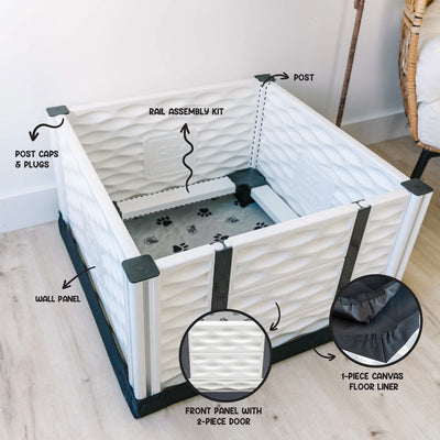 EZclassic 28" x 28" Puppy Dog Whelping Box Playpen w/Rails & Liner, Gray (Used) - VMInnovations