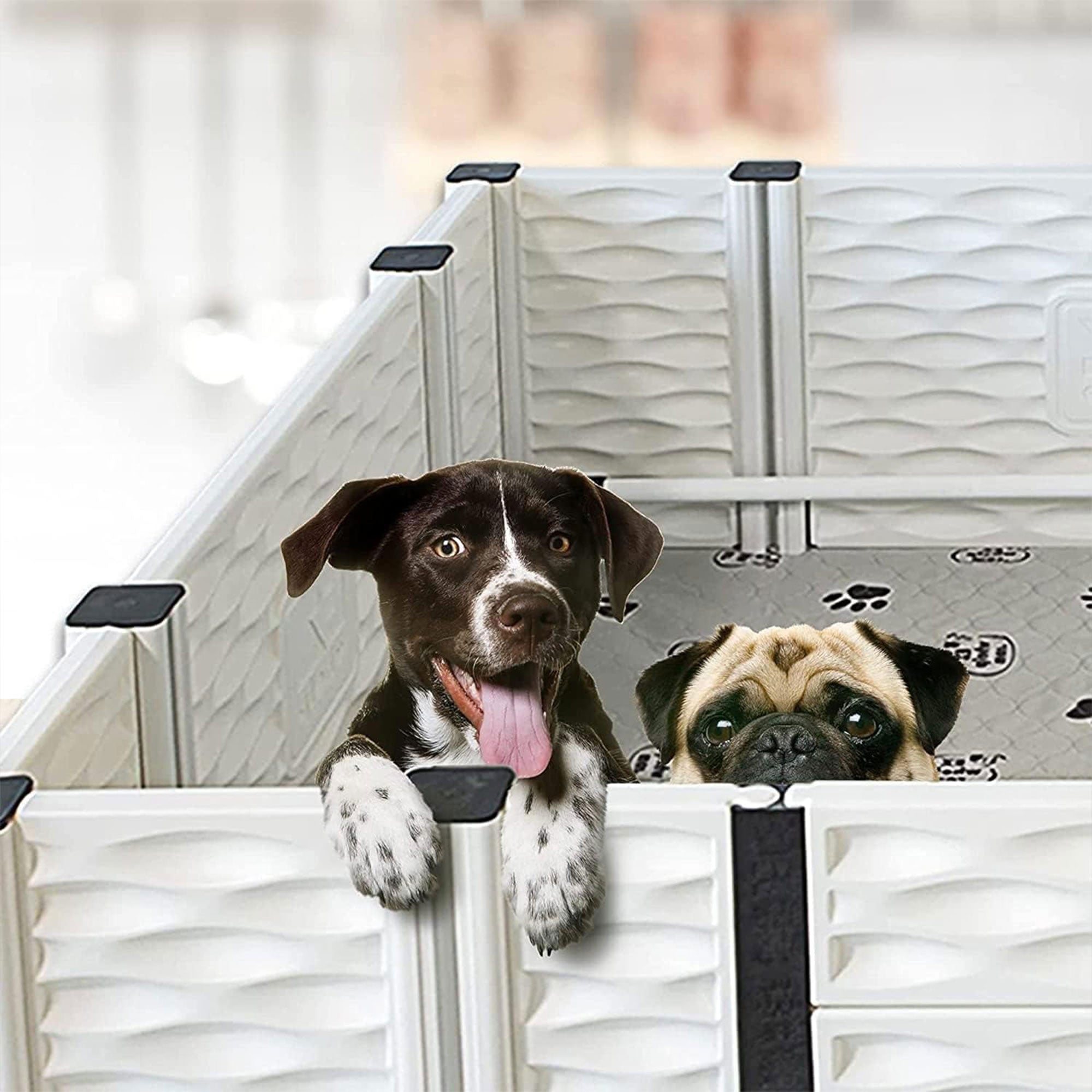 EZclassic 28" x 28" Puppy Dog Whelping Box Playpen w/Rails & Liner, Gray (Used) - VMInnovations