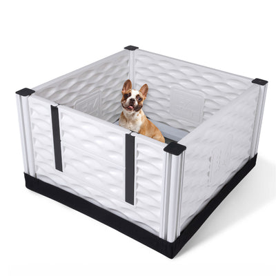 EZclassic 28" x 28" Puppy Dog Whelping Box Playpen w/Rails & Liner, Gray (Used) - VMInnovations