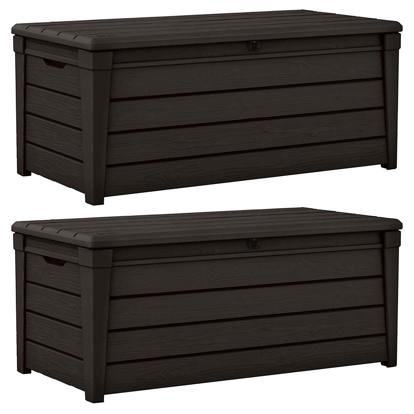Keter Brightwood Weatherproof Resin Patio Deck Storage Box Bench, Brown (2 Pack) - VMInnovations