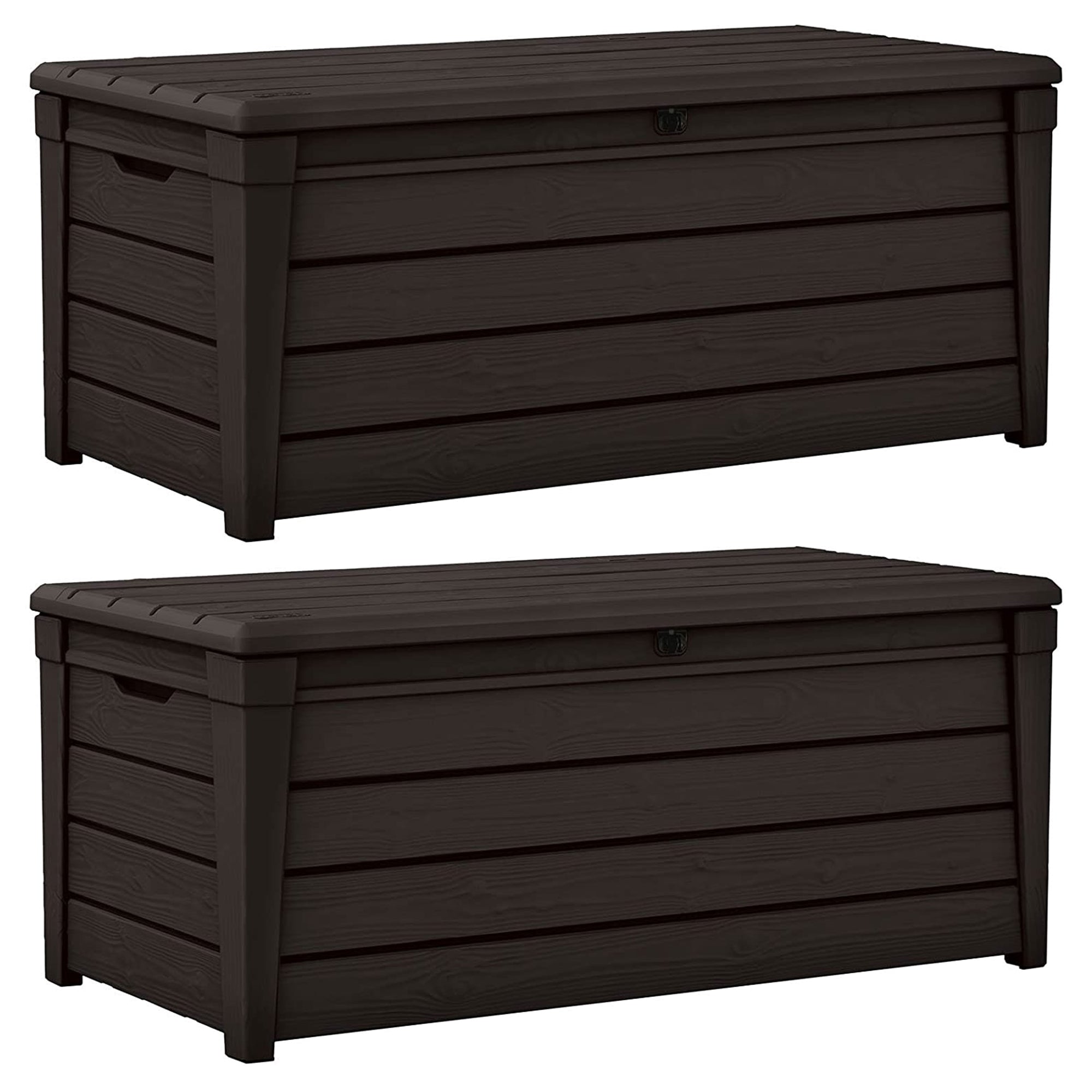 Keter Brightwood Weatherproof Resin Patio Deck Storage Box Bench, Brown (2 Pack) - VMInnovations