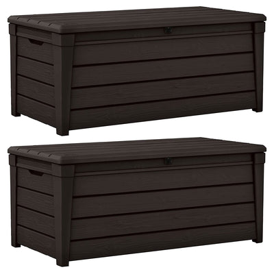 Keter Brightwood Weatherproof Resin Patio Deck Storage Box Bench, Brown (2 Pack) - VMInnovations