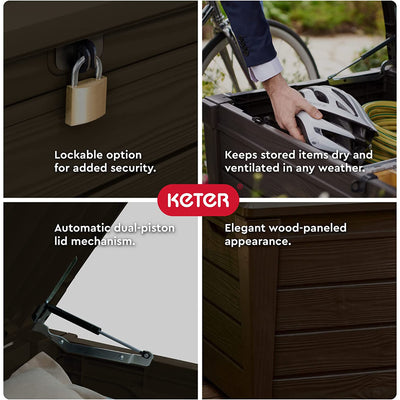 Keter Brightwood Weatherproof Resin Patio Deck Storage Box Bench, Brown (2 Pack) - VMInnovations