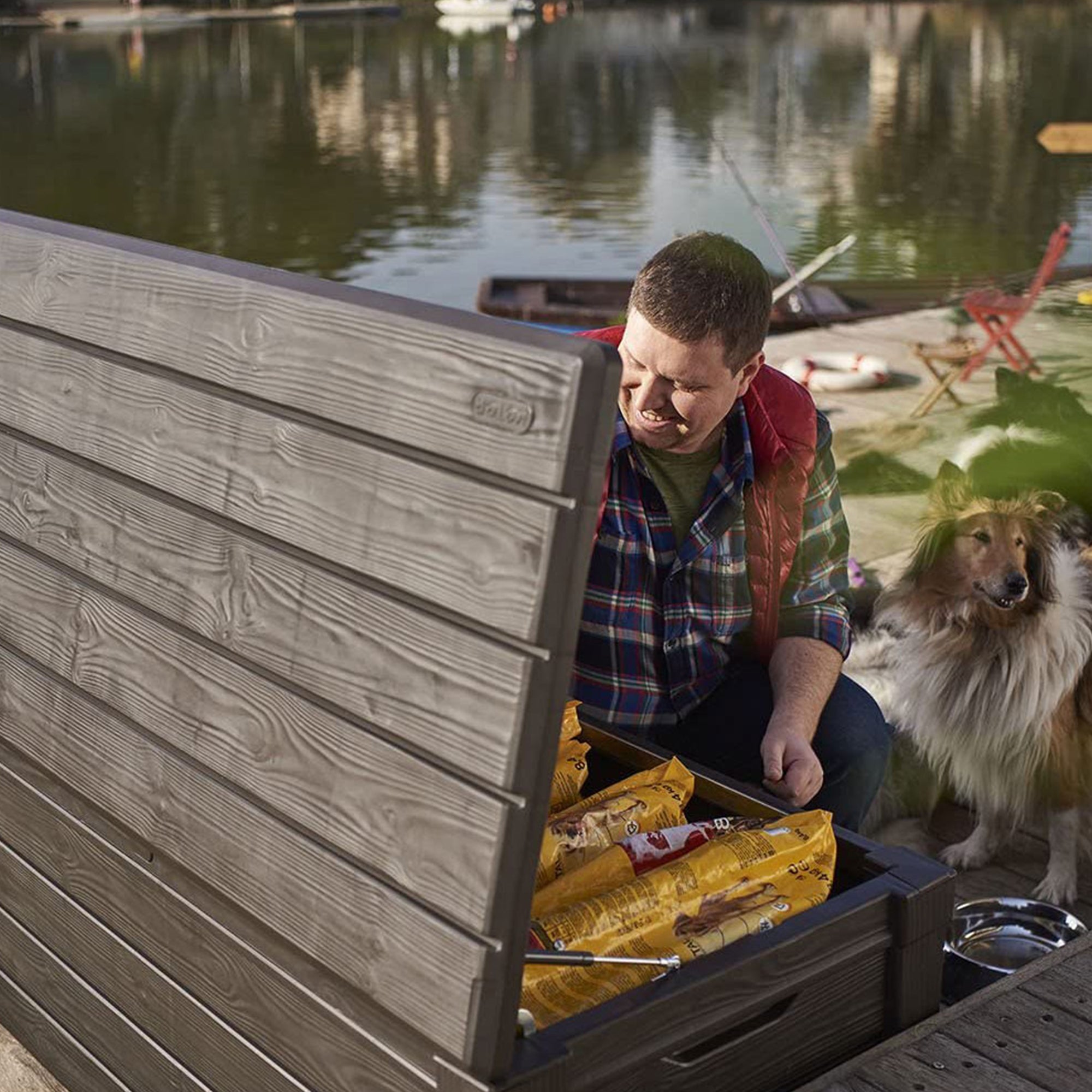 Keter Brightwood Weatherproof Resin Patio Deck Storage Box Bench, Brown (2 Pack) - VMInnovations