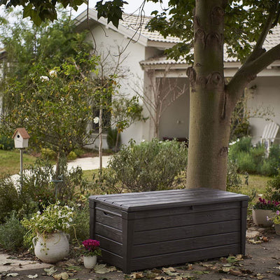Keter Brightwood Weatherproof Resin Patio Deck Storage Box Bench, Brown (2 Pack) - VMInnovations