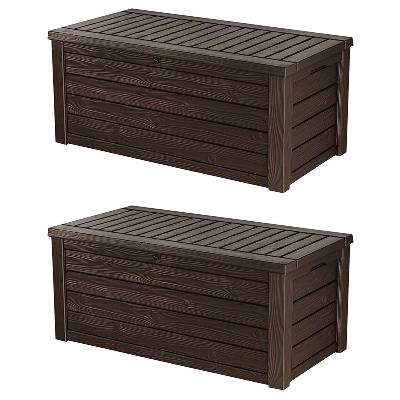 Keter Westwood Outdoor 150 Gal Deck Storage Box for Yard Tools, Brown (2 Pack) - VMInnovations