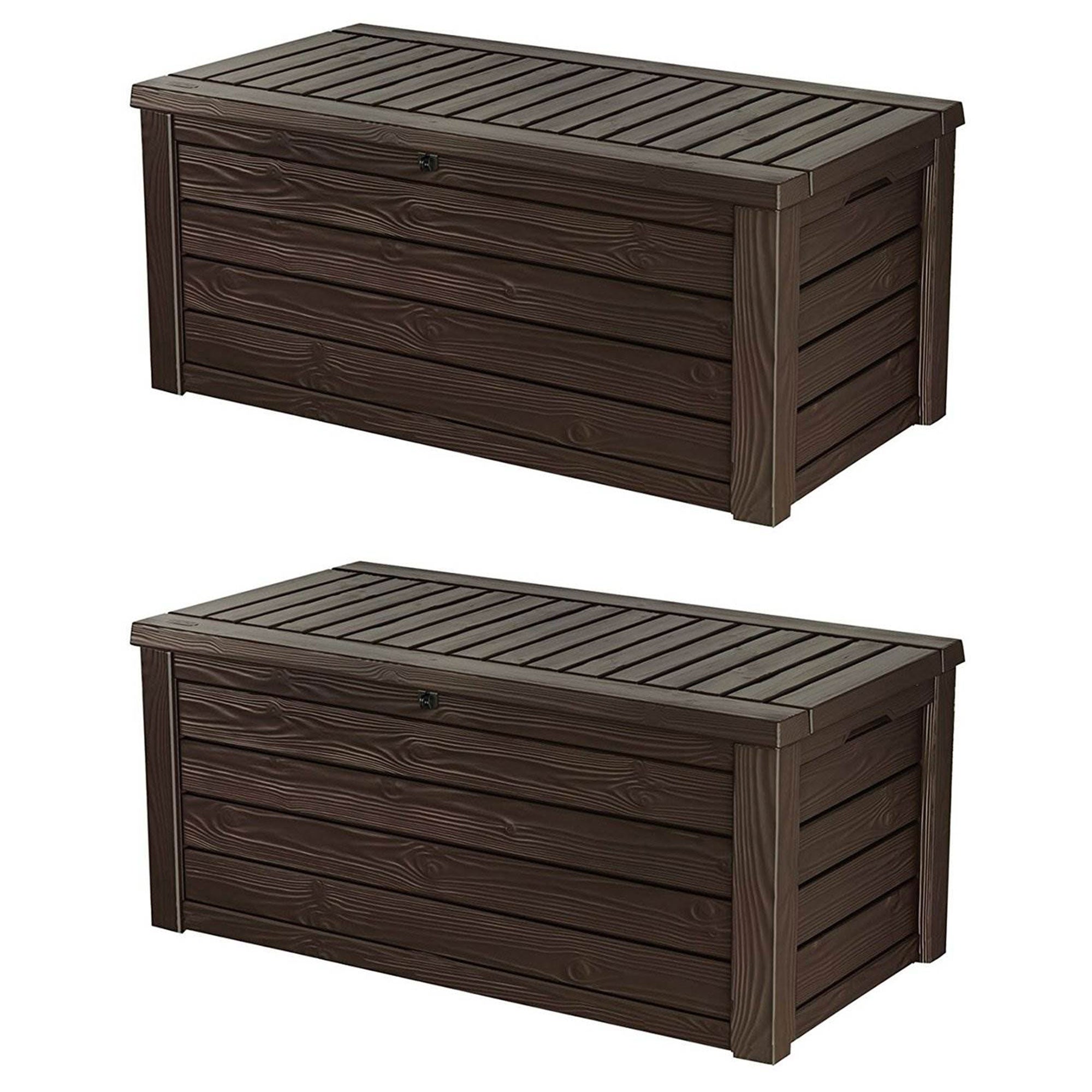Keter Westwood Outdoor 150 Gal Deck Storage Box for Yard Tools, Brown (2 Pack) - VMInnovations