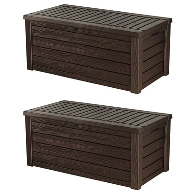 Keter Westwood Outdoor 150 Gal Deck Storage Box for Yard Tools, Brown (2 Pack) - VMInnovations
