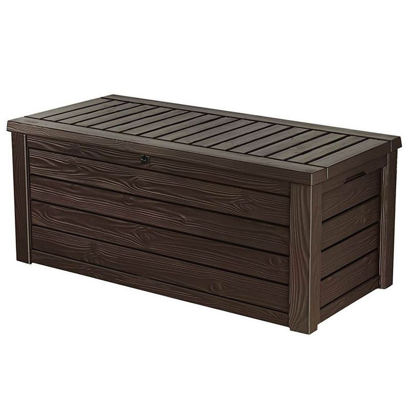 Keter Westwood Outdoor 150 Gal Deck Storage Box for Yard Tools, Brown (2 Pack)