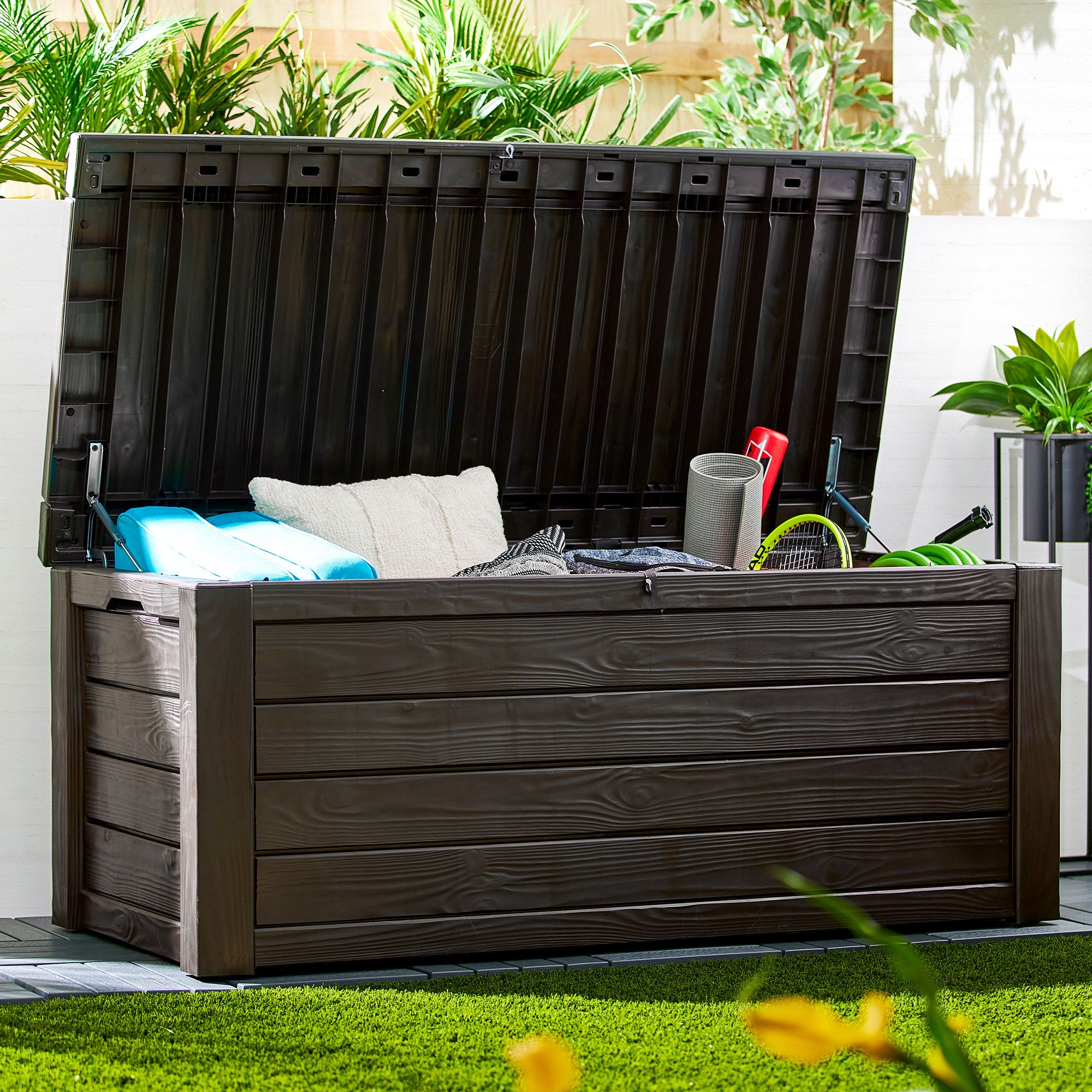 Keter Westwood Outdoor 150 Gal Deck Storage Box for Yard Tools, Brown (2 Pack) - VMInnovations