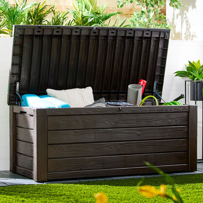 Keter Westwood Outdoor 150 Gal Deck Storage Box for Yard Tools, Brown (2 Pack) - VMInnovations