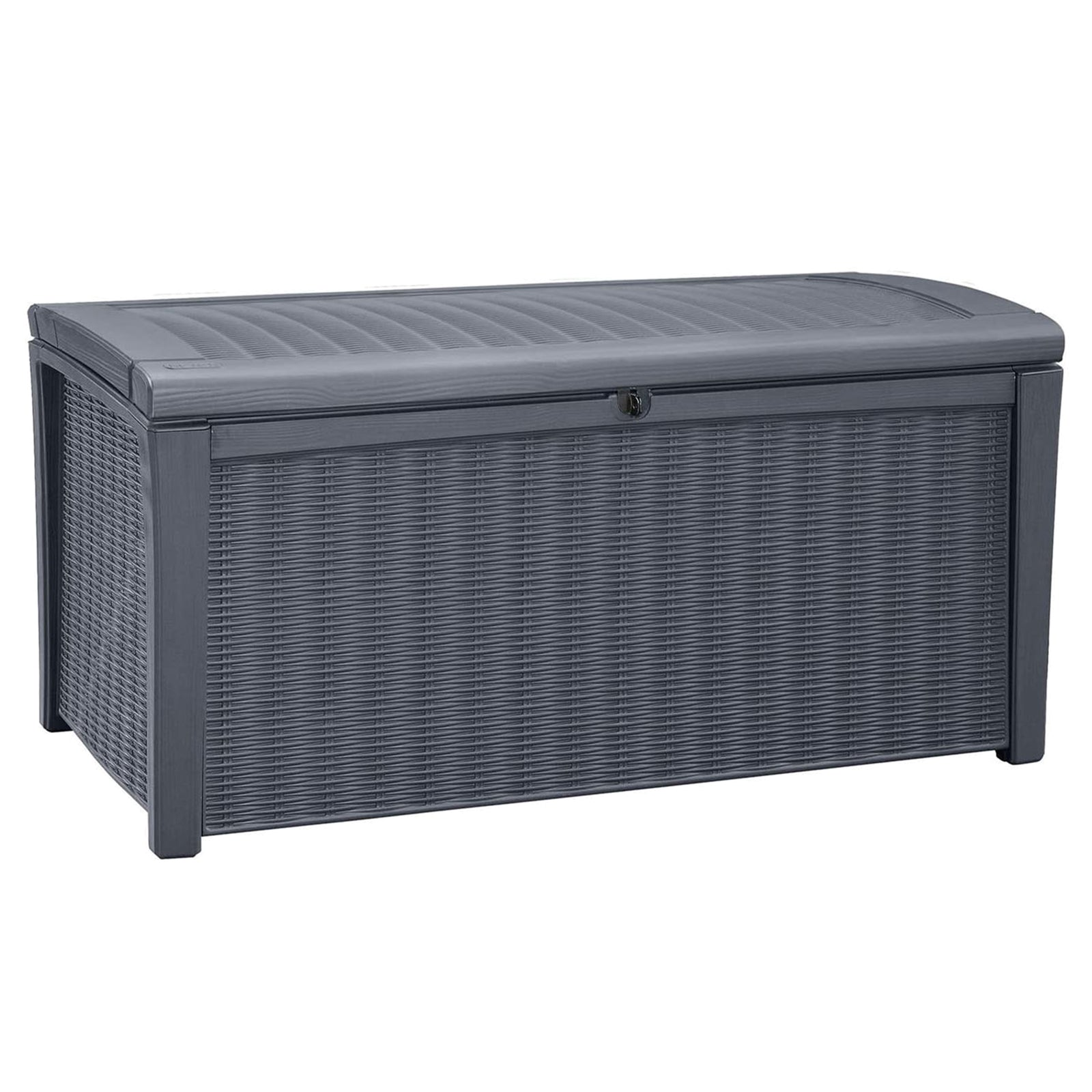 Keter Borneo Rattan Wicker Resin Patio Deck Storage Box Bench, Grey (2 Pack) - VMInnovations