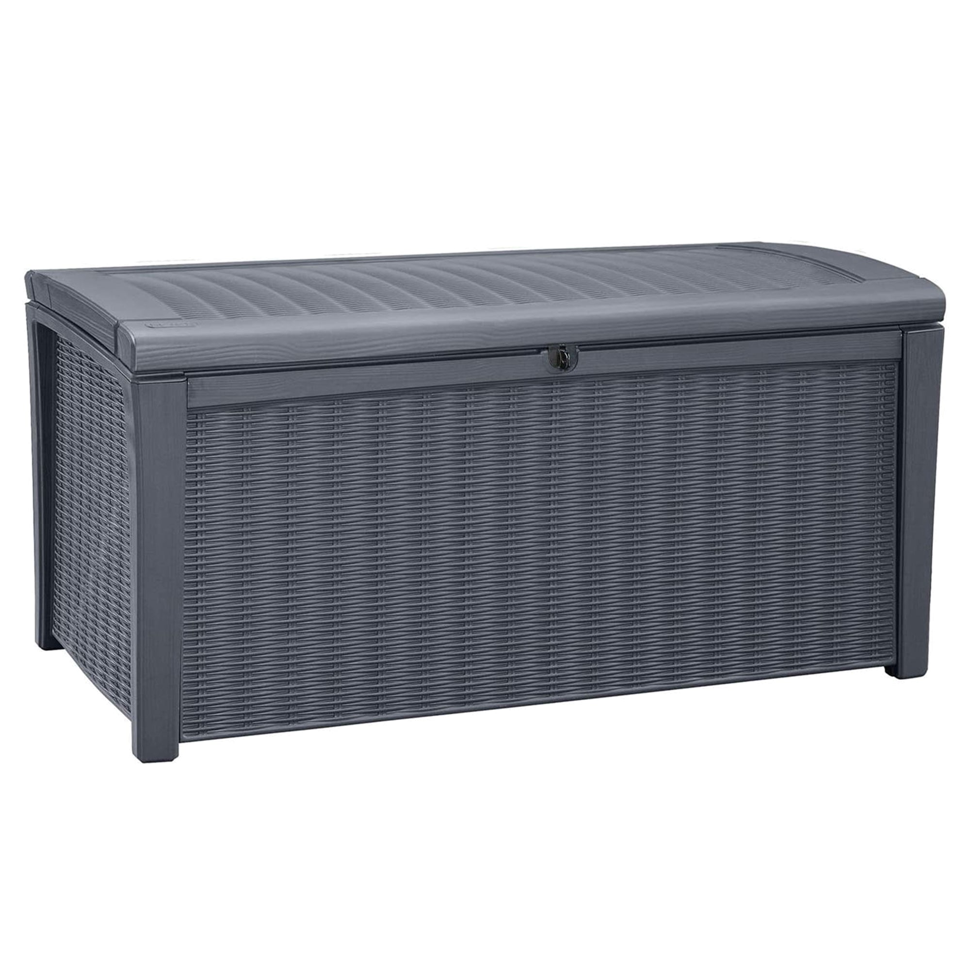 Keter Borneo Rattan Wicker Resin Patio Deck Storage Box Bench, Grey (2 Pack) - VMInnovations
