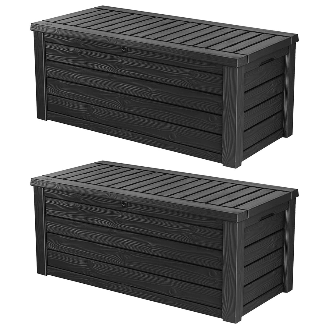 Keter Westwood Outdoor 150 Gal Deck Storage Box for Yard Tools, Grey (2 Pack)