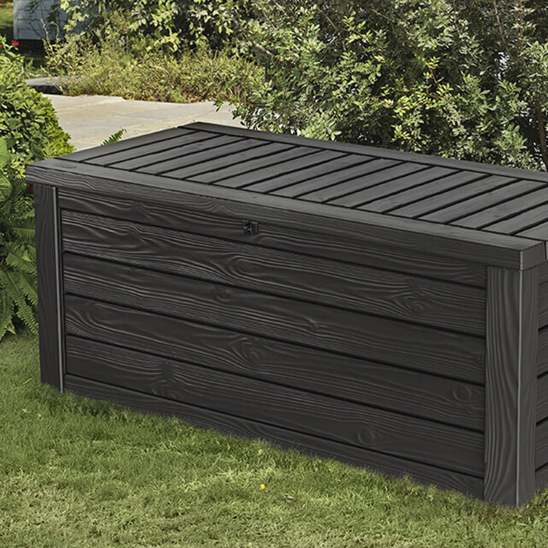 Keter Westwood Outdoor 150 Gal Deck Storage Box for Yard Tools, Grey (2 Pack)