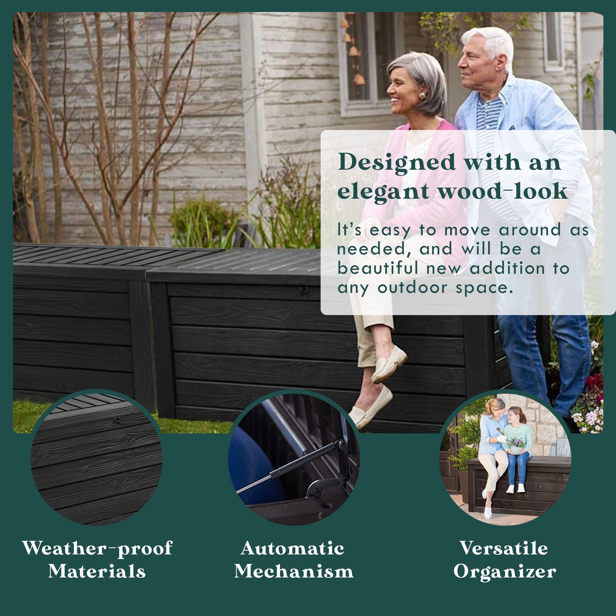 Keter Westwood Outdoor 150 Gal Deck Storage Box for Yard Tools, Grey (2 Pack) - VMInnovations