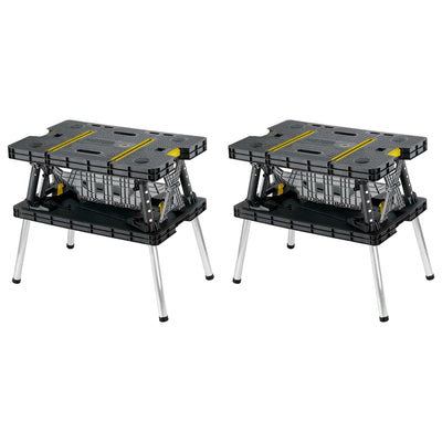 Keter Folding Portable Workbench Sawhorse w/12 In Clamps, Black/Yellow (2 Pack) - VMInnovations