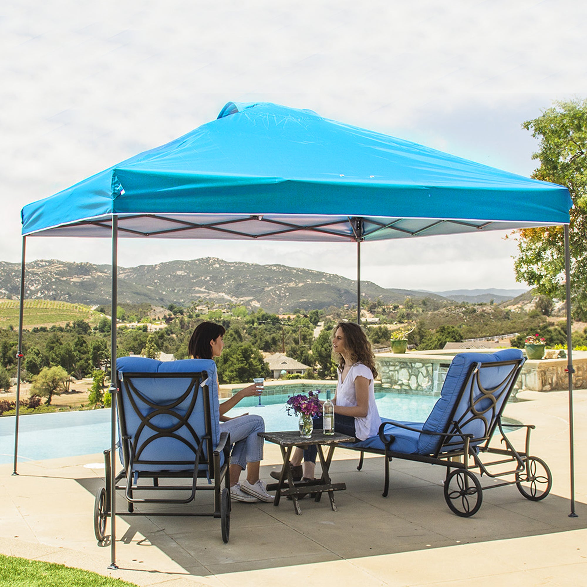 Crown Shades 8'x8' Base 6.5'x6.5' Top Pop Up Canopy w/Carry Bag, Blue (Open Box) - VMInnovations