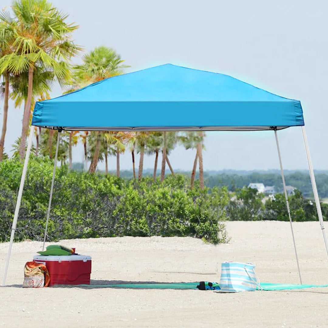 Crown Shades 8'x8' Base 6.5'x6.5' Top Pop Up Canopy w/Carry Bag, Blue (Used) - VMInnovations