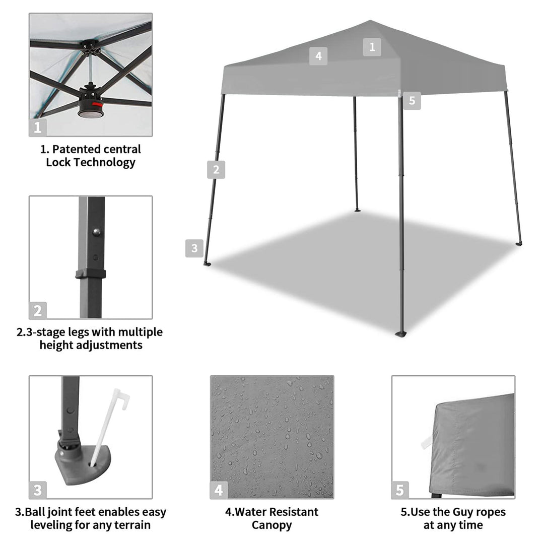 Crown Shades 8'x8' Base 6.5'x6.5' Top Pop Up Canopy w/Carry Bag, Gray (Open Box) - VMInnovations