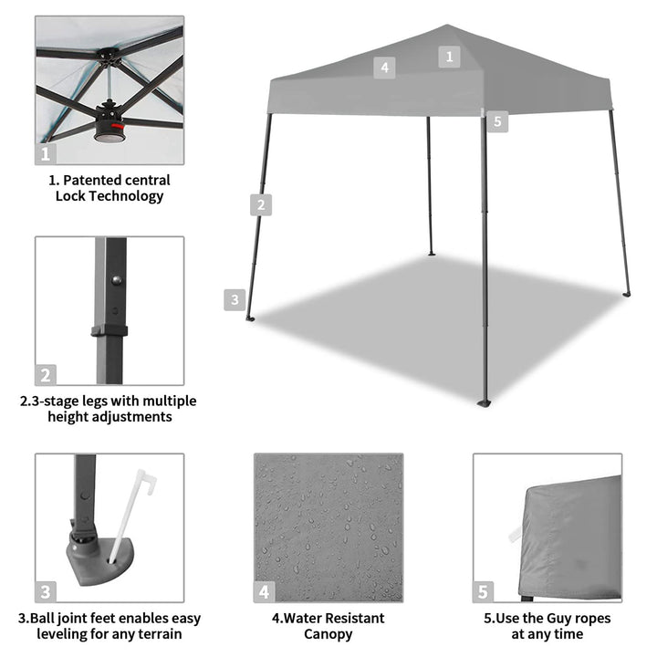 Crown Shades 8'x8' Base 6.5'x6.5' Top Pop Up Canopy w/Carry Bag, Gray (Open Box) - VMInnovations