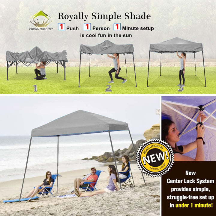 Crown Shades 8'x8' Base 6.5'x6.5' Top Pop Up Canopy w/Carry Bag, Gray (Open Box) - VMInnovations