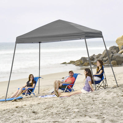 Crown Shades 8'x8' Base 6.5'x6.5' Top Instant Pop Up Canopy w/Carry Bag, Gray