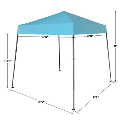 Crown Shades 8'x8' Base 6.5'x6.5' Top Pop Up Canopy w/Carry Bag, Blue (Used)