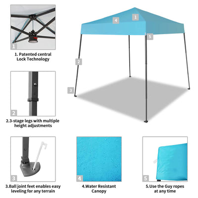 Crown Shades 8'x8' Base 6.5'x6.5' Top Pop Up Canopy w/Carry Bag, Blue (Used)