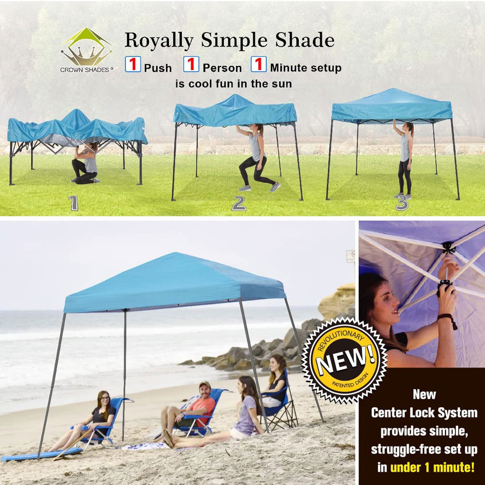 Crown Shades 8'x8' Base 6.5'x6.5' Top Pop Up Canopy w/Carry Bag, Blue (Open Box) - VMInnovations