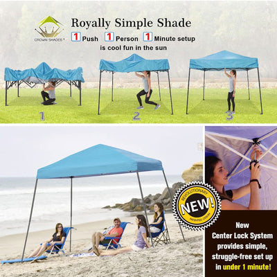 Crown Shades 8'x8' Base 6.5'x6.5' Top Pop Up Canopy w/Carry Bag, Blue (Used)