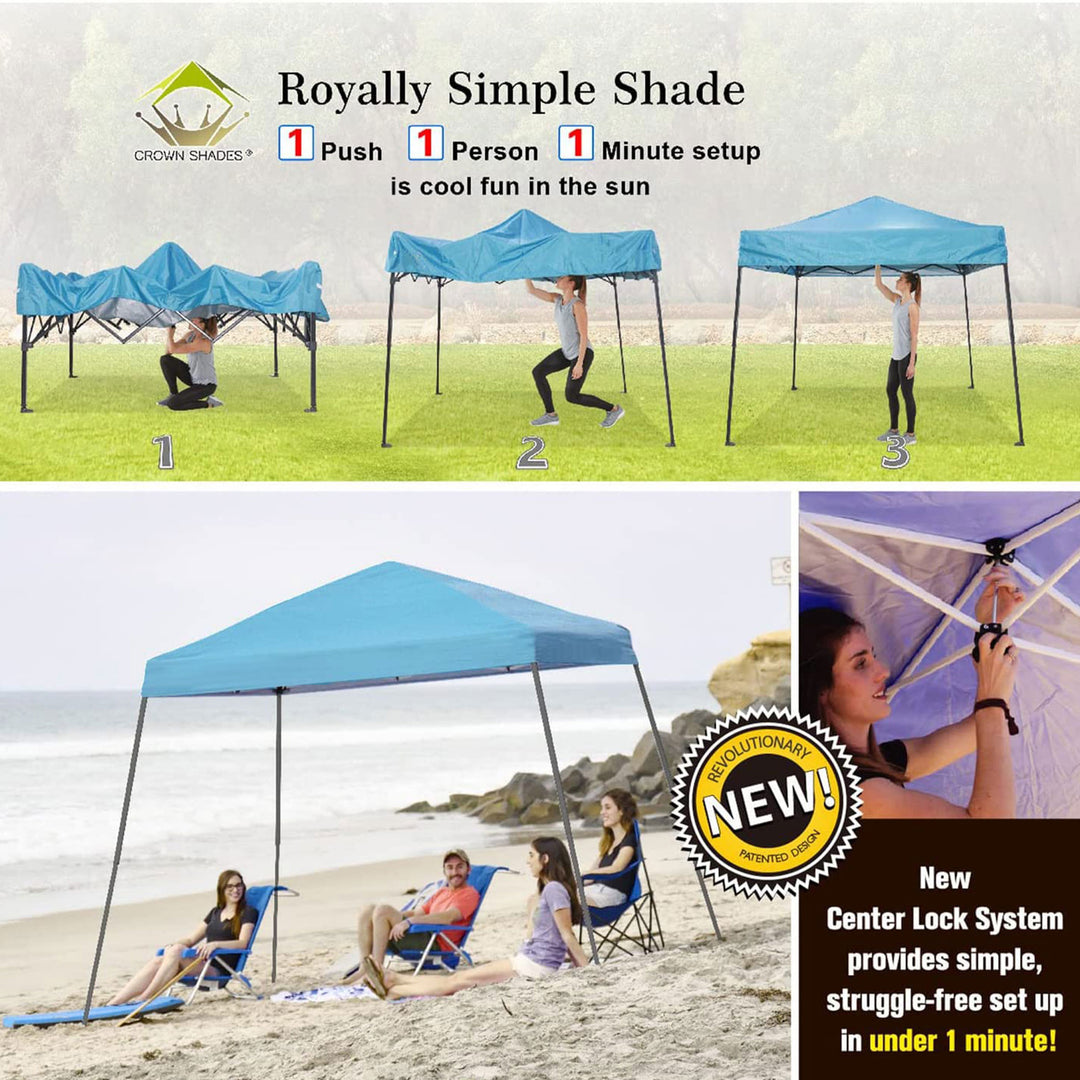 Crown Shades 8'x8' Base 6.5'x6.5' Top Pop Up Canopy w/Carry Bag, Blue (Used) - VMInnovations